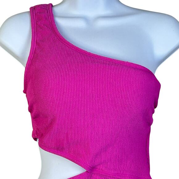 Michael MK Textured One Shoulder Cutout One Piece Swimsuit Pink Women 12 NWT - Picture 6 of 13